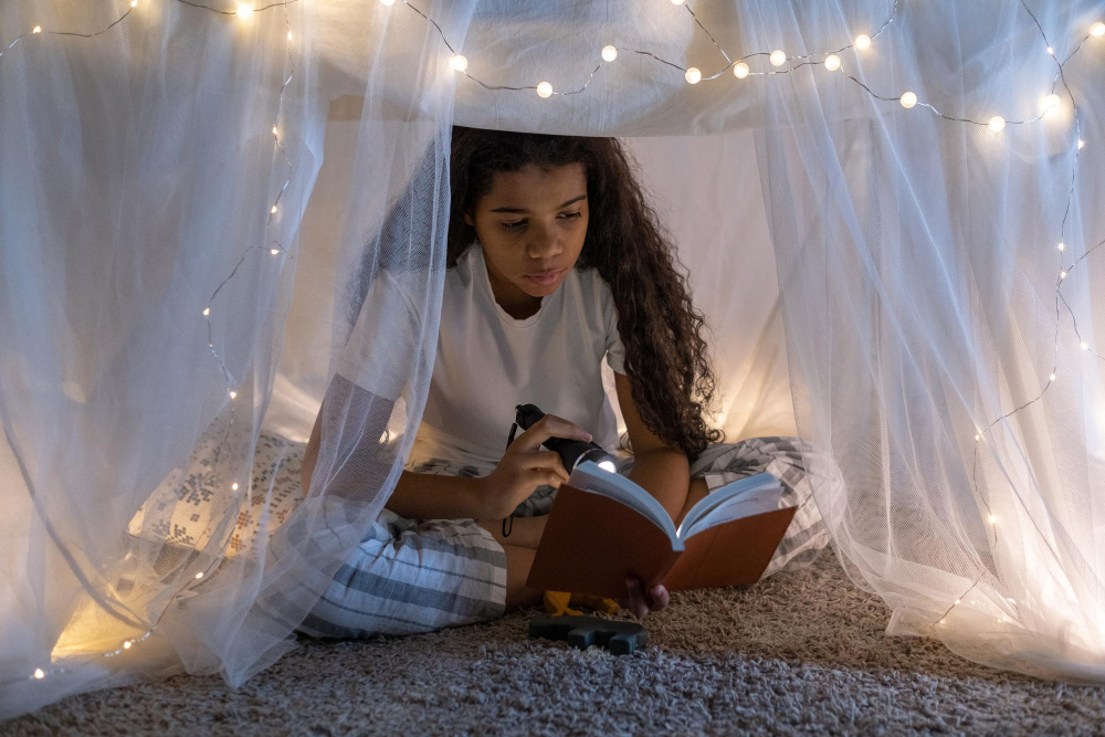 girl in pijamas sitting